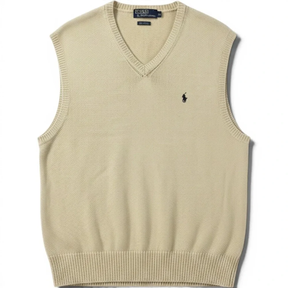 Polo Ralph Lauren Sweater Vest Mens XL Yellow Linen Cotton V-Neck Pony Logo